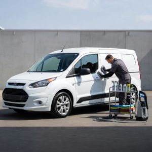 Real light van vehicle for practical commercial exterior detailing presentation