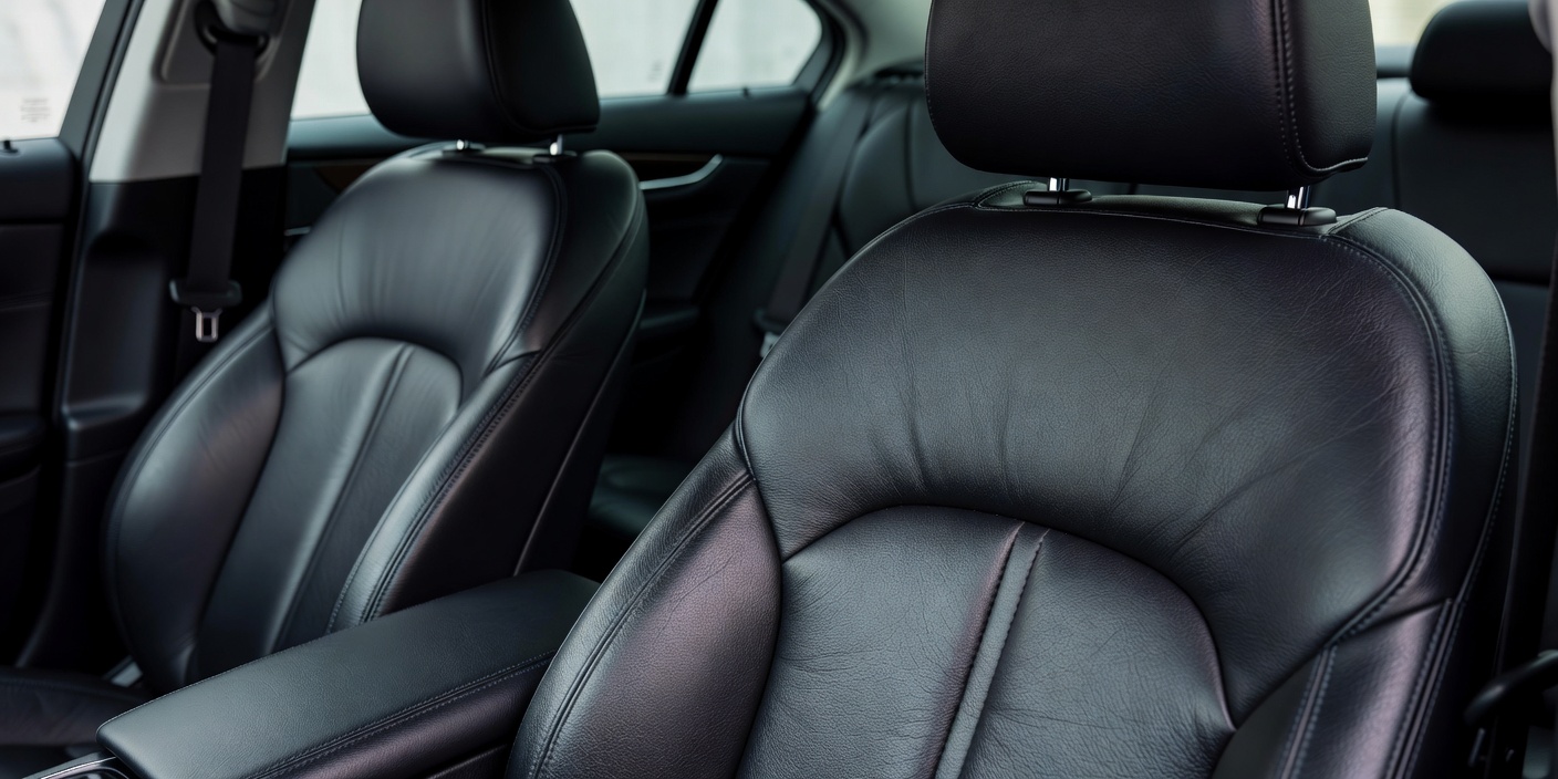 Real photograph of genuine vehicle leather seats suited to professional cleaning and conditioning