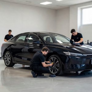 Real sedan vehicle with clean body lines for car detailing services